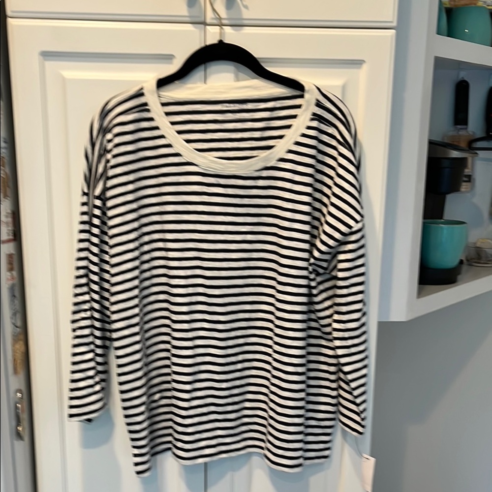 Talbots Black & White Striped Long Sleeve Top